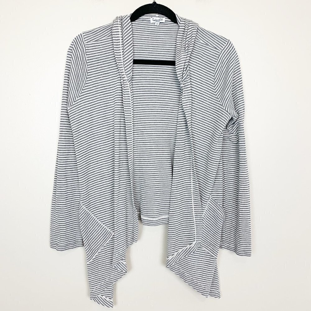 Splendid Grey Striped Hoodie Waterfall Cardigan Size Medium